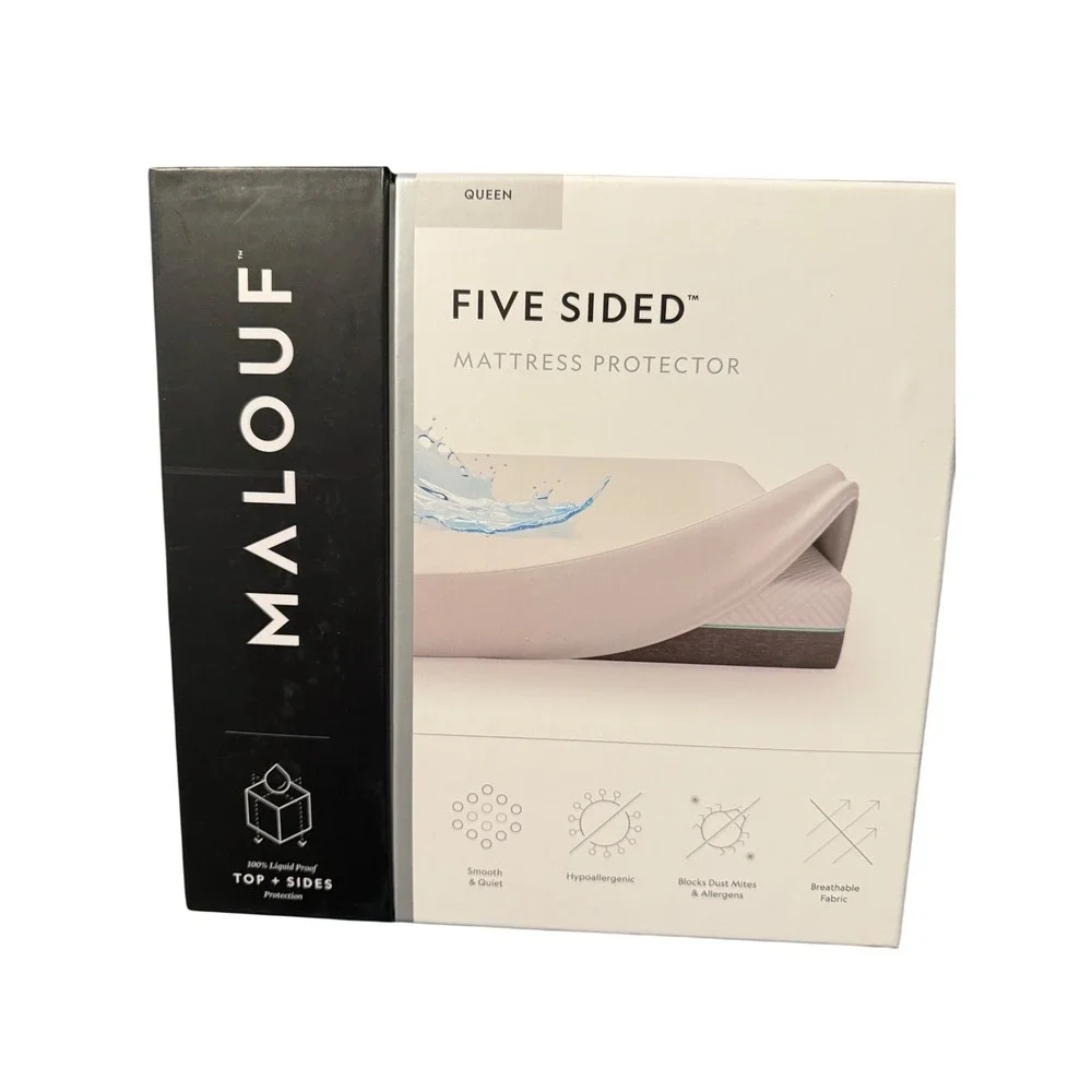 Malouf Five Sided Queen Mattress Protector Waterproof Hypoallergenic Deep Pocket
